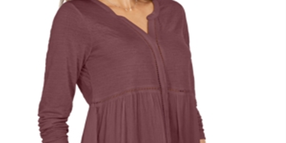 Style & Co Women's V Neck Mixed Woven Top Purple Size Small