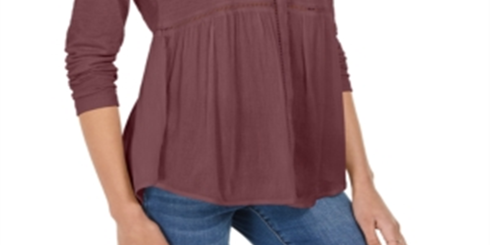 Style & Co Women's V Neck Mixed Woven Top Purple Size Small