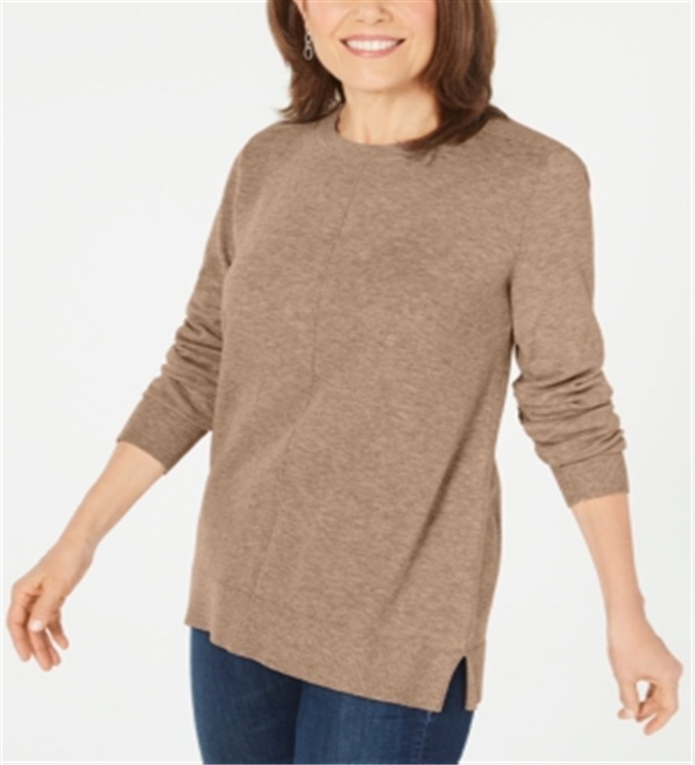 Karen Scott Women's Plush Front Seam Sweater Brown Size Small