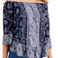 Style & Co Women's Printed Off the Shoulder Top Blue- Size Petite M