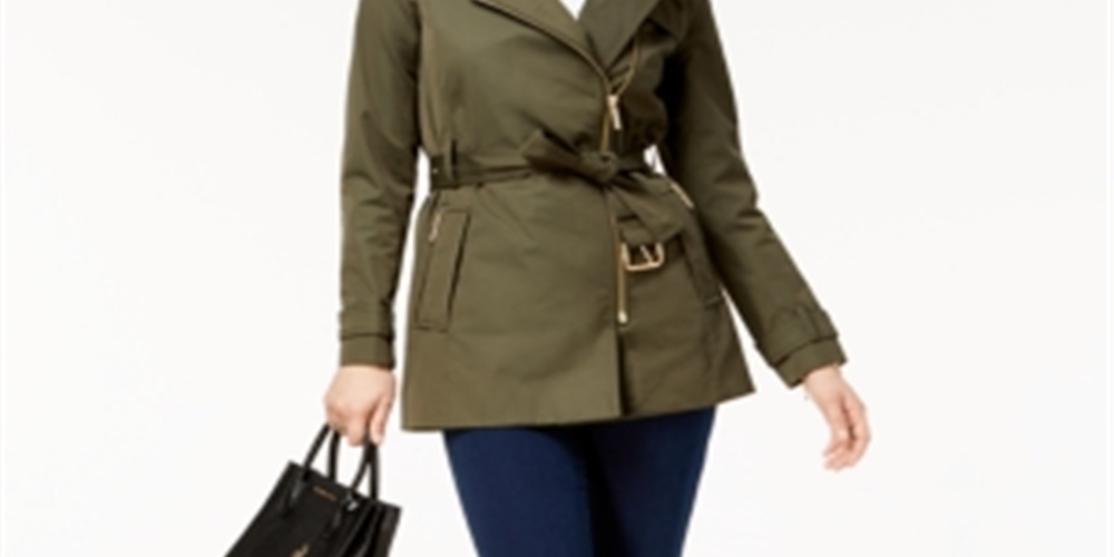 Michael Kors Women's Belted Trench Coat Green Size Petite L