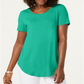 Jm Collection Scoop-Neck Top Green Size M