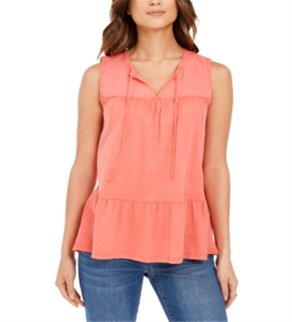 Style & Co Women's Cotton Sleeveless Peasant Top Orange Size Large