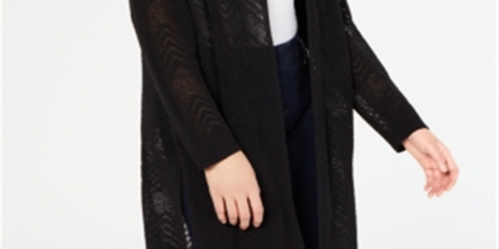 I.n.c. Women's Petite Zigzag Chevron Cozy Cardigan - Deep Black Size Petite Small