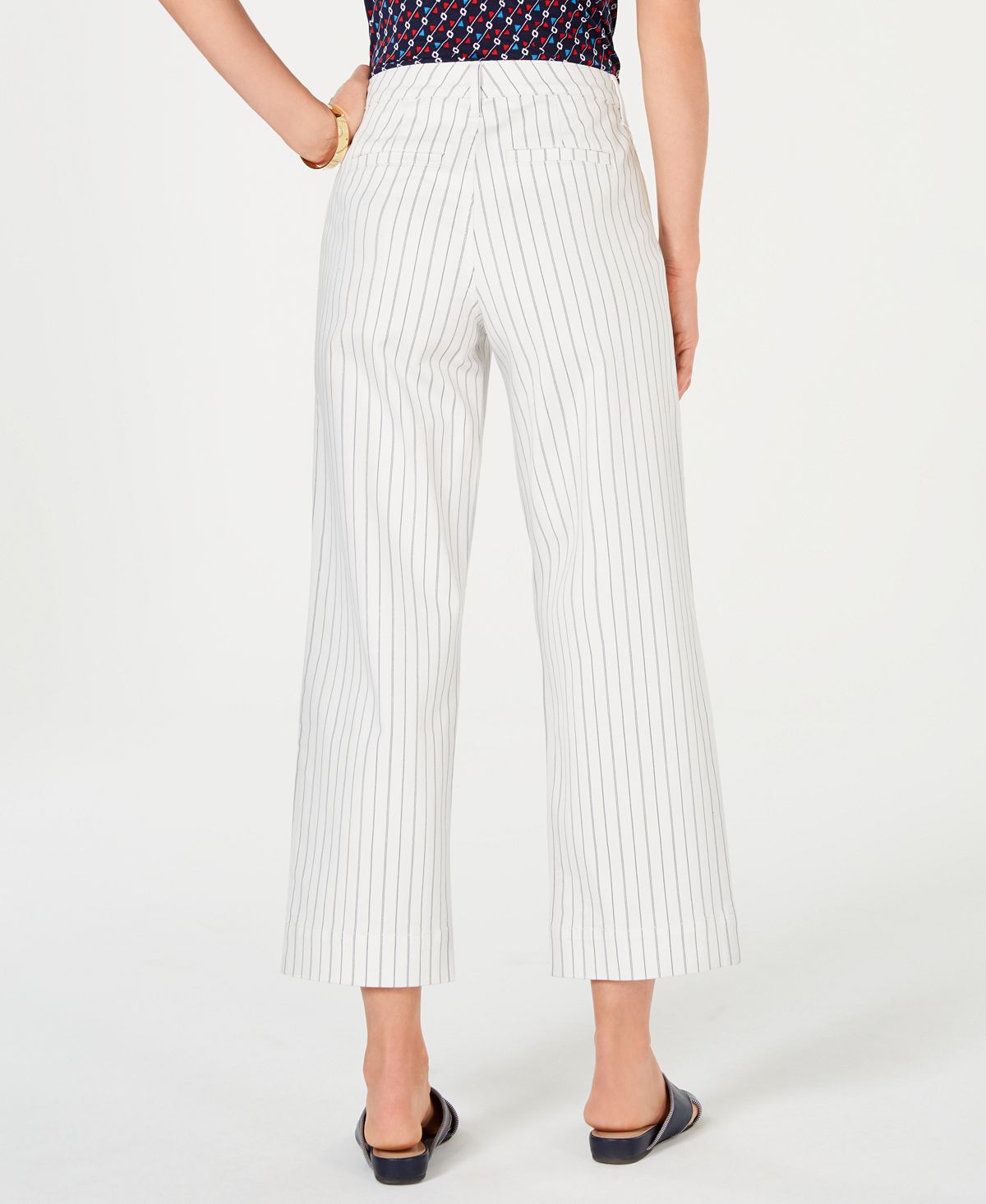 Charter Club Women's Striped Tummy Control Wide Leg Jeans White Size 16