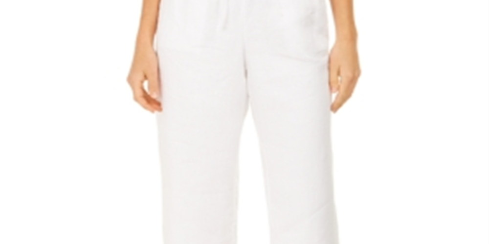 Charter Club Linen Capri Tie-Waist Pants White Size M