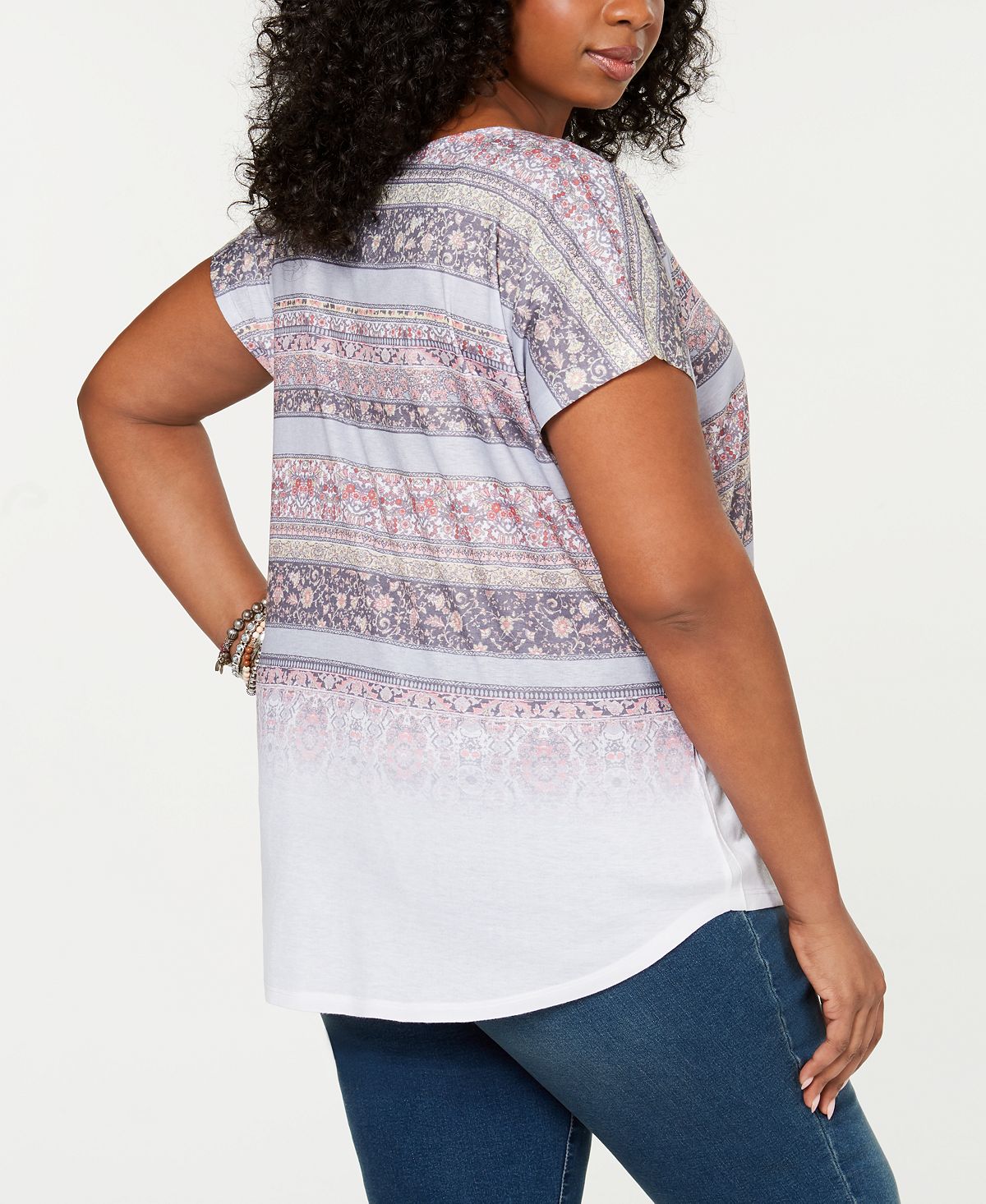 Style & Co. Women's Plus Printed Ombre Pullover Top White Size 0X