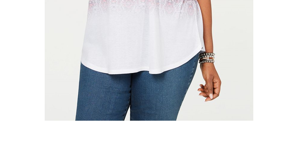 Style & Co. Women's Plus Printed Ombre Pullover Top White Size 0X