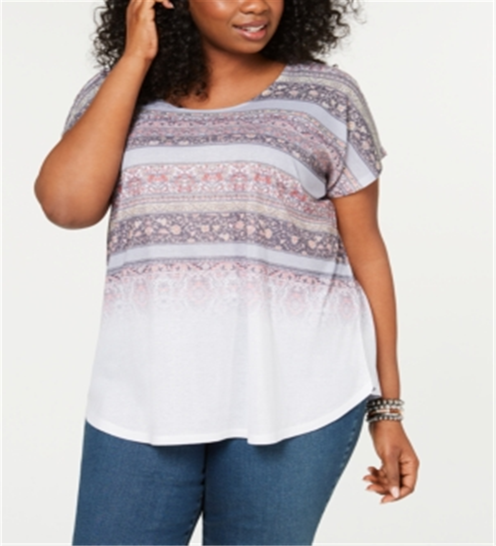 Style & Co. Women's Plus Printed Ombre Pullover Top White Size 0X