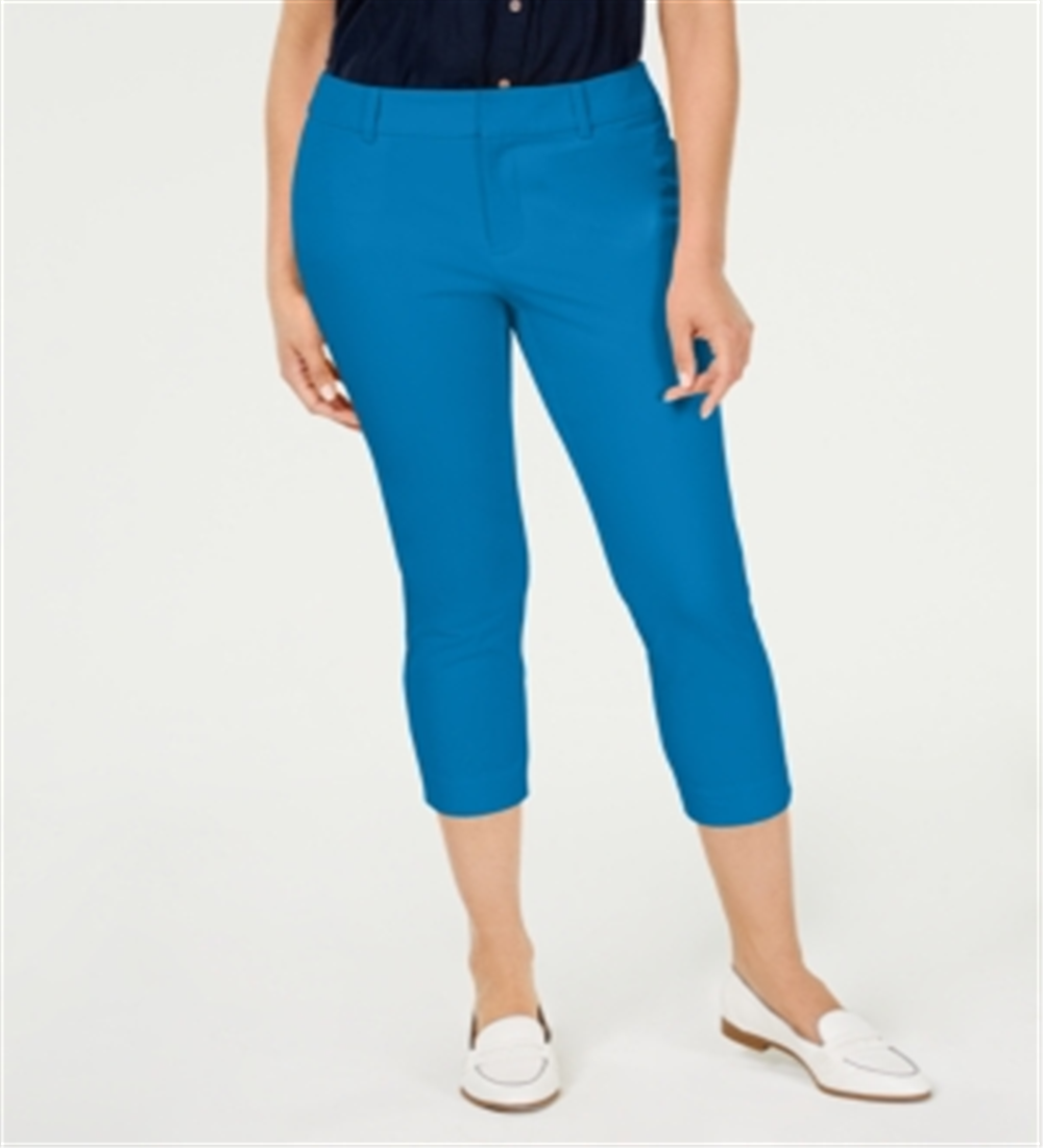 Charter Club Women's Newport Tummy Control Cropped Pants Blue Size 8
