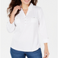 Karen Scott Women's Cotton Point Collar Top White Size Medium