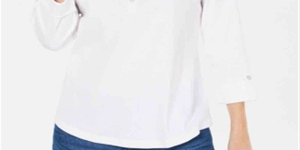 Karen Scott Women's Cotton Point Collar Top White Size Medium