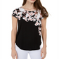 Alfani Women's Printed Round Hem T-Shirt Black Size Petite Small