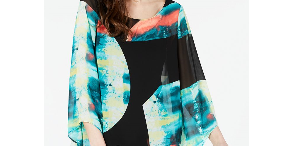 Alfani Petite Abstract-Print Top White Size Petite Small