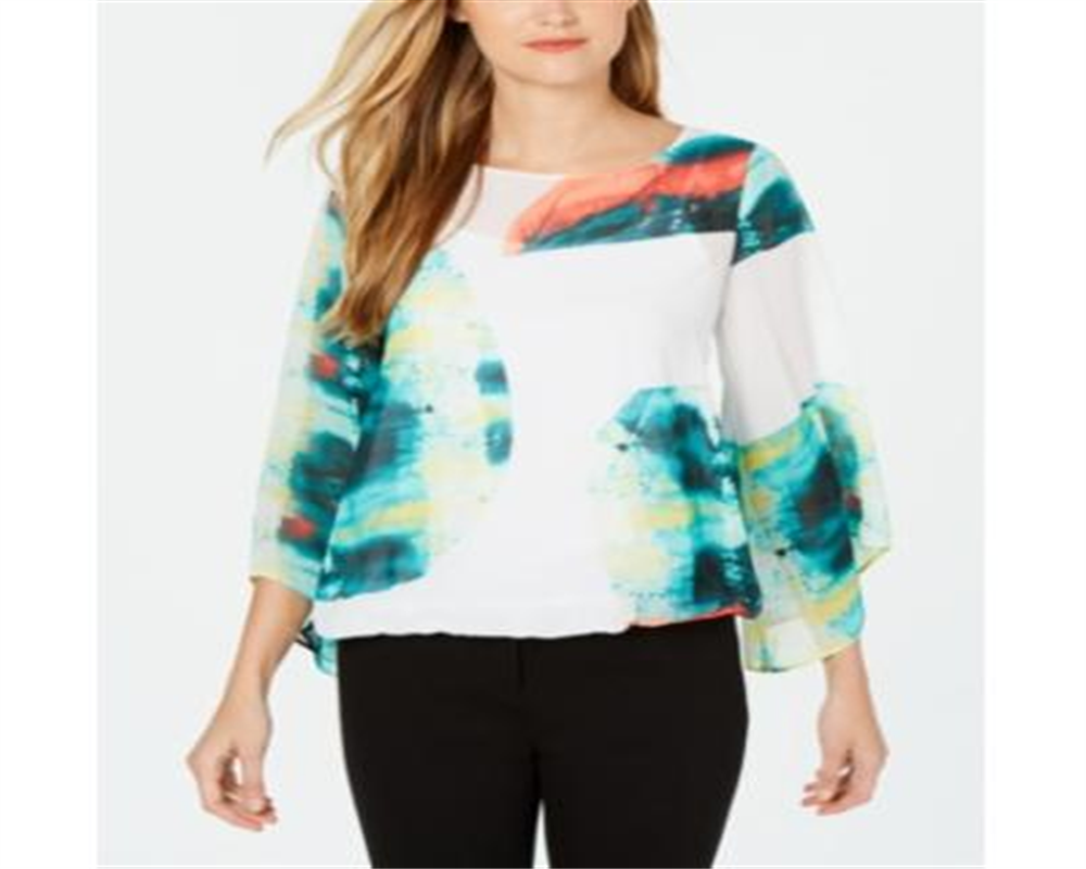 Alfani Petite Abstract-Print Top White Size Petite Small