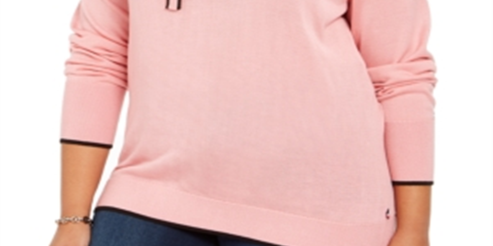 Tommy Hilfiger Women's Plus Banded Tie V-Neck Sweater Pink Size 2X