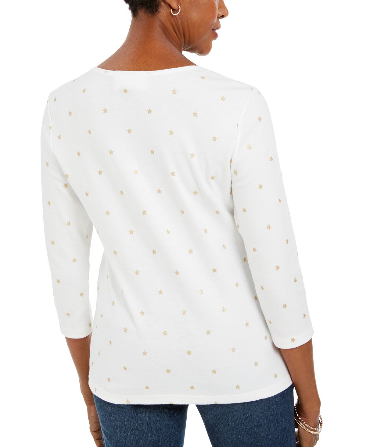 Karen Scott Foil-Print 3/4-Sleeve Top  - Winter White Size XS