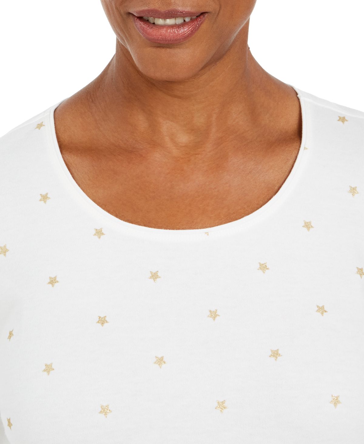 Karen Scott Foil-Print 3/4-Sleeve Top  - Winter White Size XS