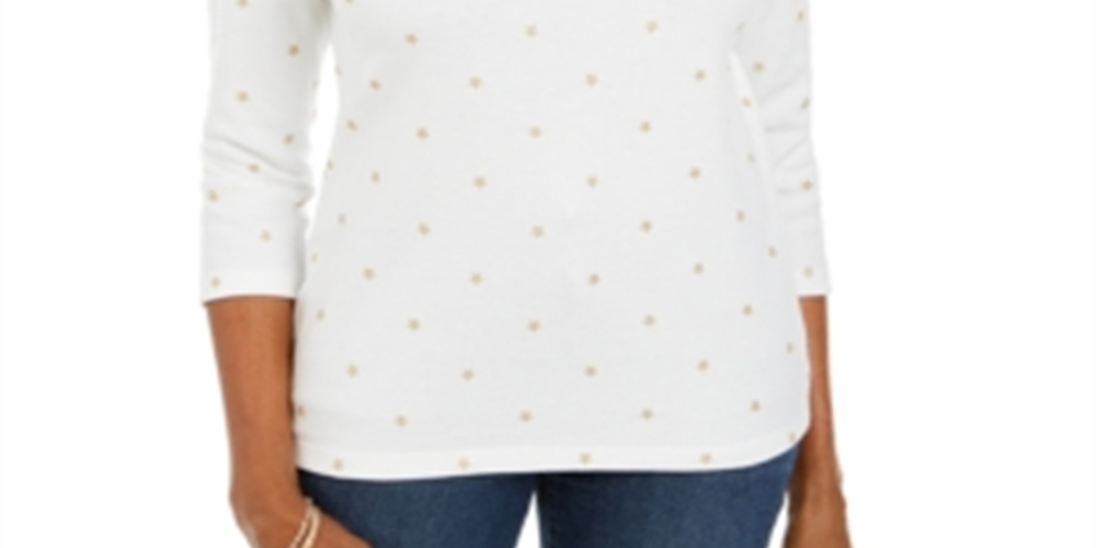 Karen Scott Foil-Print 3/4-Sleeve Top  - Winter White Size XS