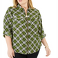 Michael Kors Women's Plus Plaid Collared Blouse Green Size 0X