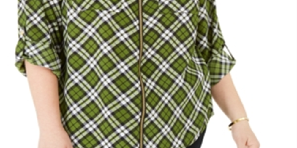 Michael Kors Women's Plus Plaid Collared Blouse Green Size 0X