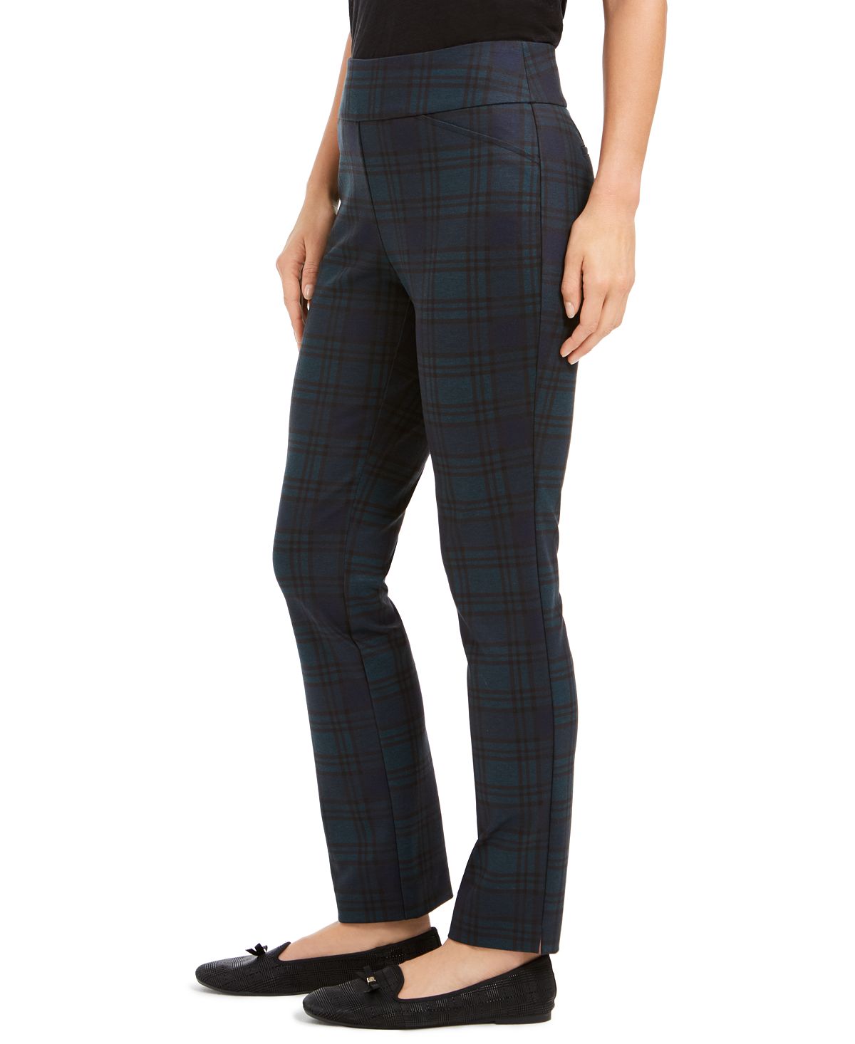 Charter Club Women's Plaid Pull on Pants Green  Size 6