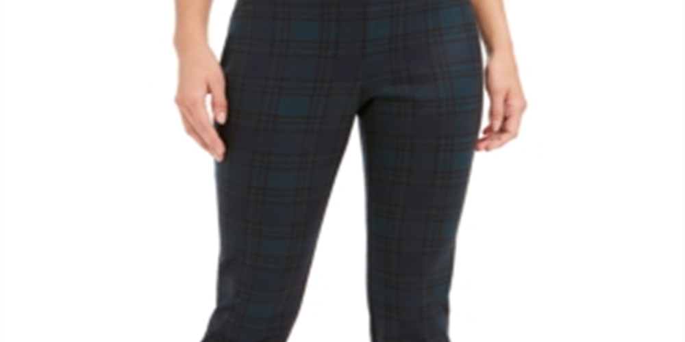 Charter Club Women's Plaid Pull on Pants Green  Size 6