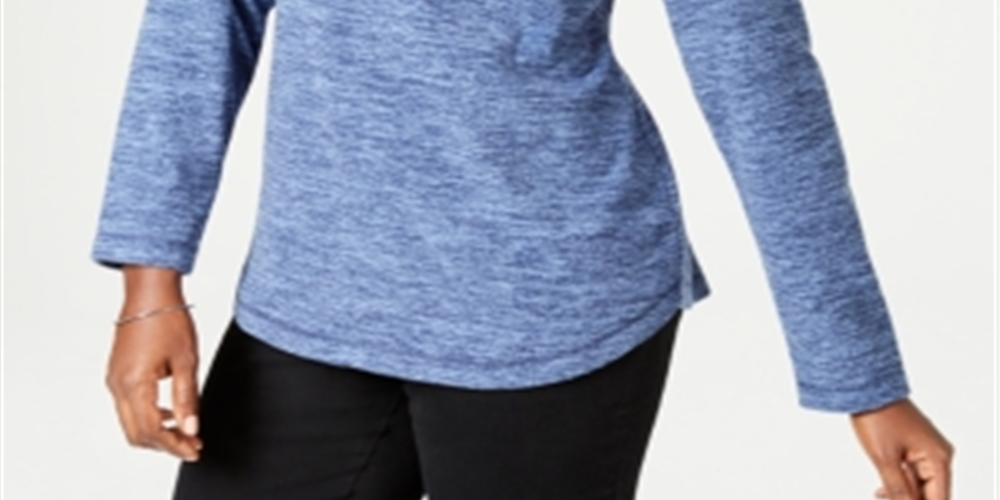 Karen Scott Petite Marled Sweatshirt - Intrepid Blue Size Petite S