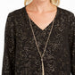 JM Collection Women's Foil Print Necklace Top Black Size Medium