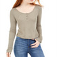 Pink Rose Juniors' Thermal Henley Top Brown Size M