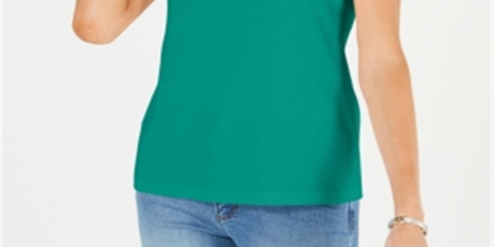 Karen Scott Women's Petite Embellished-Neck Tank Classic Teal Green Size Petite XL