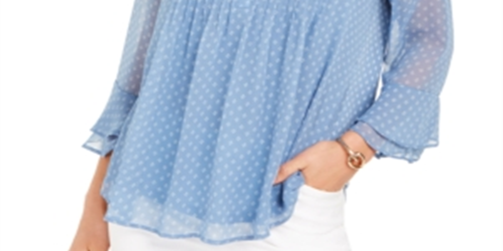 Charter Club Printed Pintuck Top Blue Size L