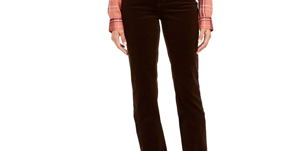 Charter Club Women's Lexington Straight Leg Corduroy Pants Brown Size 4P