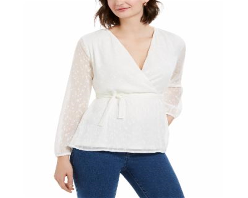 Charter Club Clip-Dot Wrap Top White Size XS
