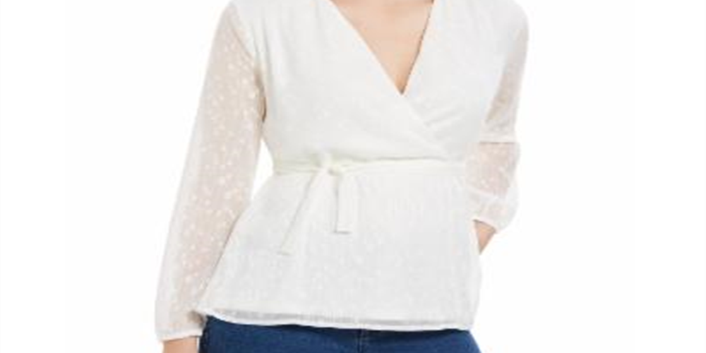 Charter Club Clip-Dot Wrap Top White Size XS