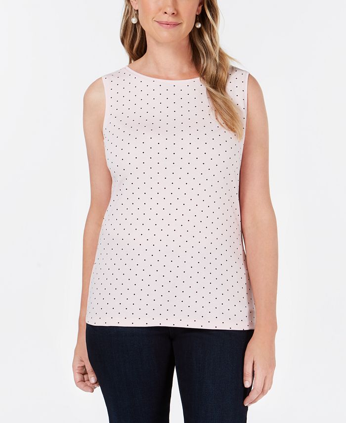 Karen Scott Women's Dotted Boat Neck Shell Top Pink Size Small