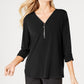 JM Collection Women's Zipper Trim Top Black Size Petite