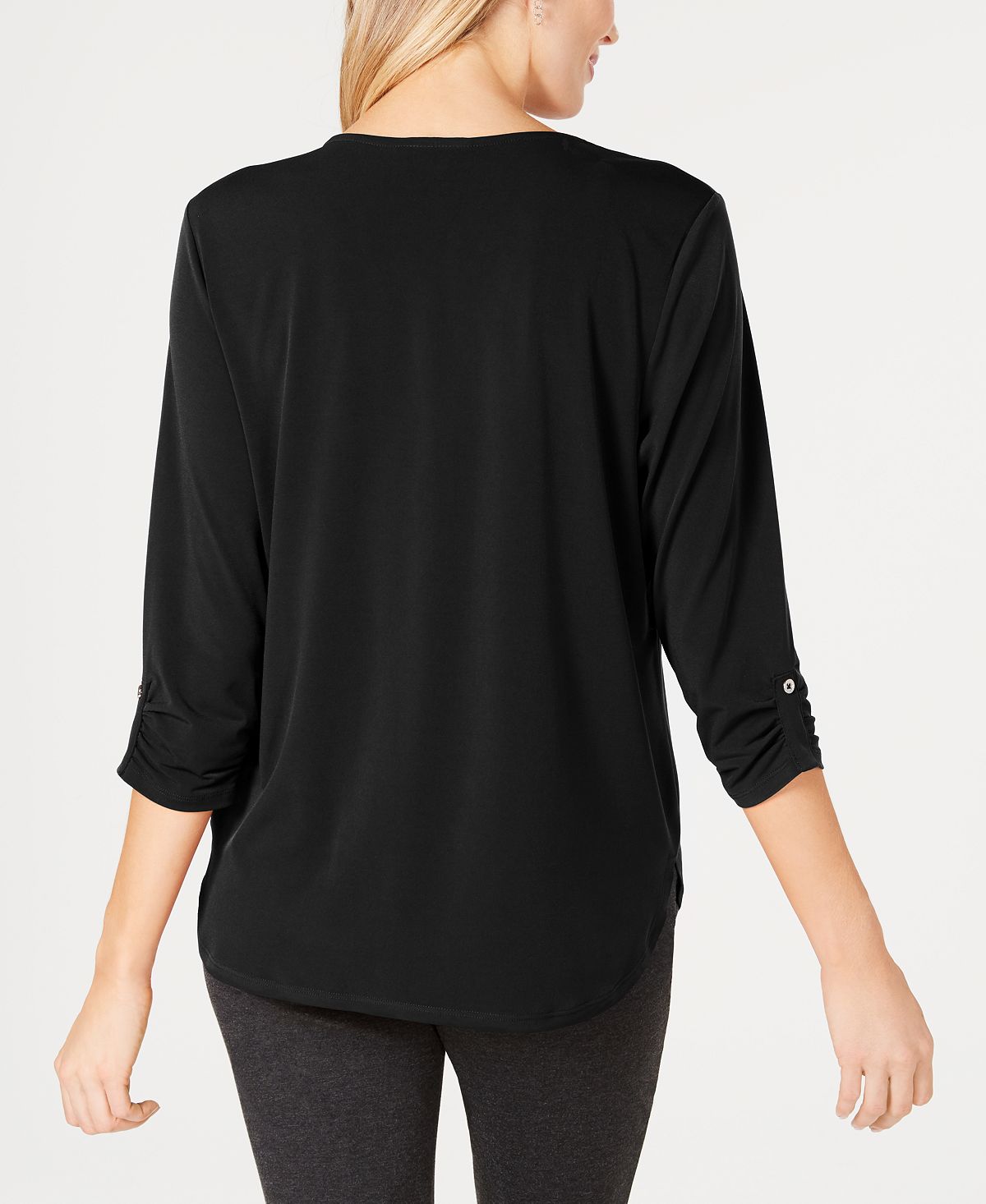JM Collection Women's Zipper Trim Top Black Size Petite