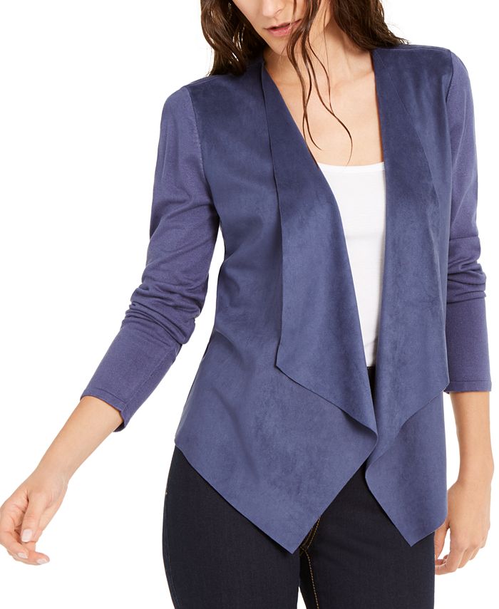 INC International Concepts Women's Knit Open Front Cardigan Sweater Blue Size Small