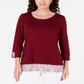 Karen Scott Women's Printed Trim Top Red Size Petite