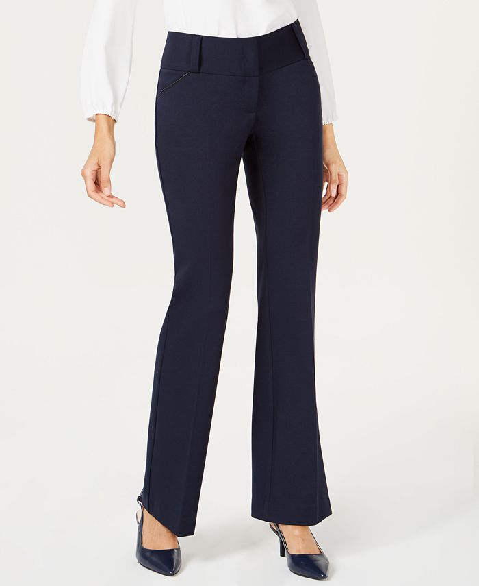 Alfani Women's Faux Leather Trim Wide Leg Trousers Blue Size 16 Petite