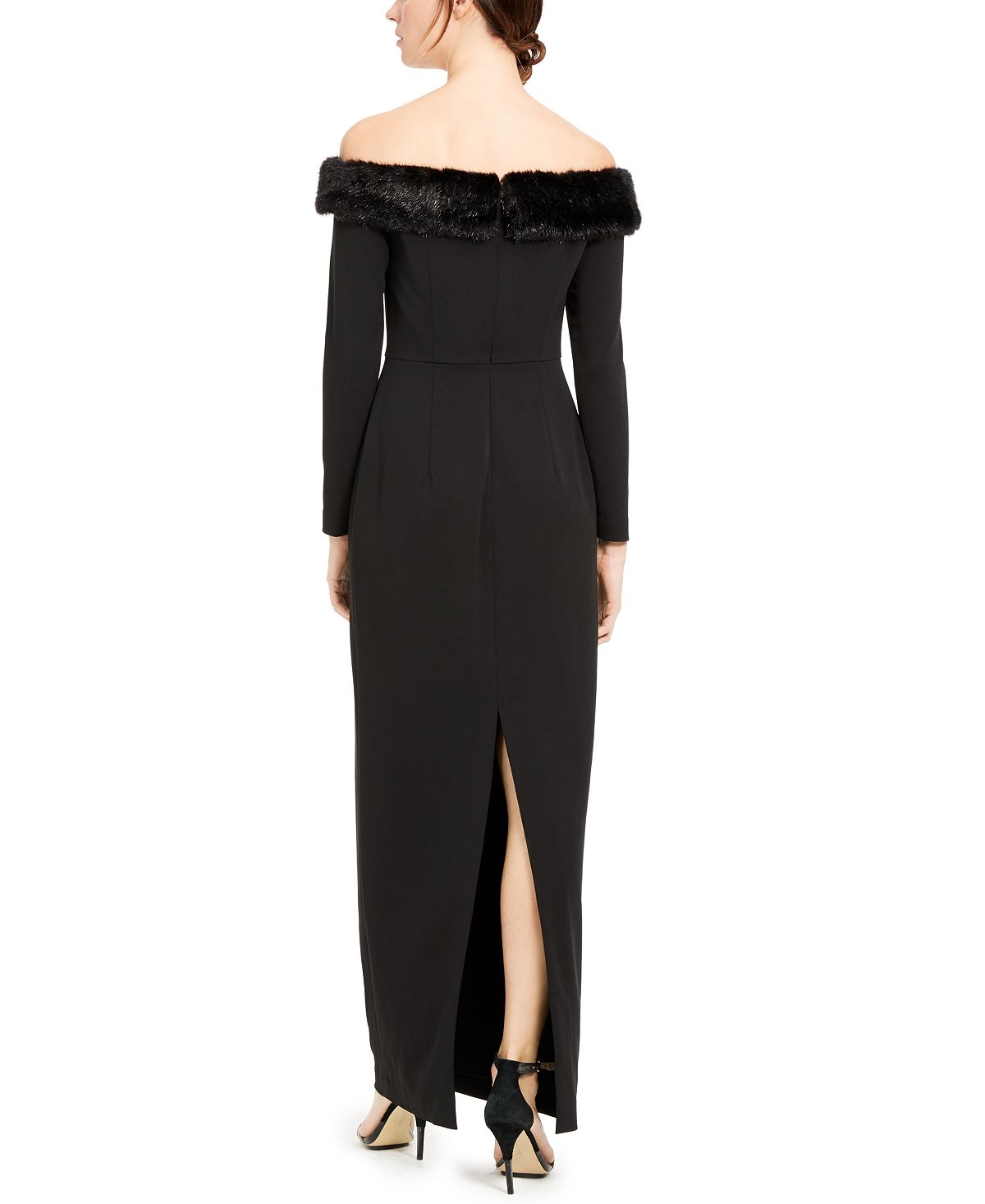 Calvin Klein Women's Long Sleeve Off Shoulder Maxi Sheath Evening Dress Black Size 12