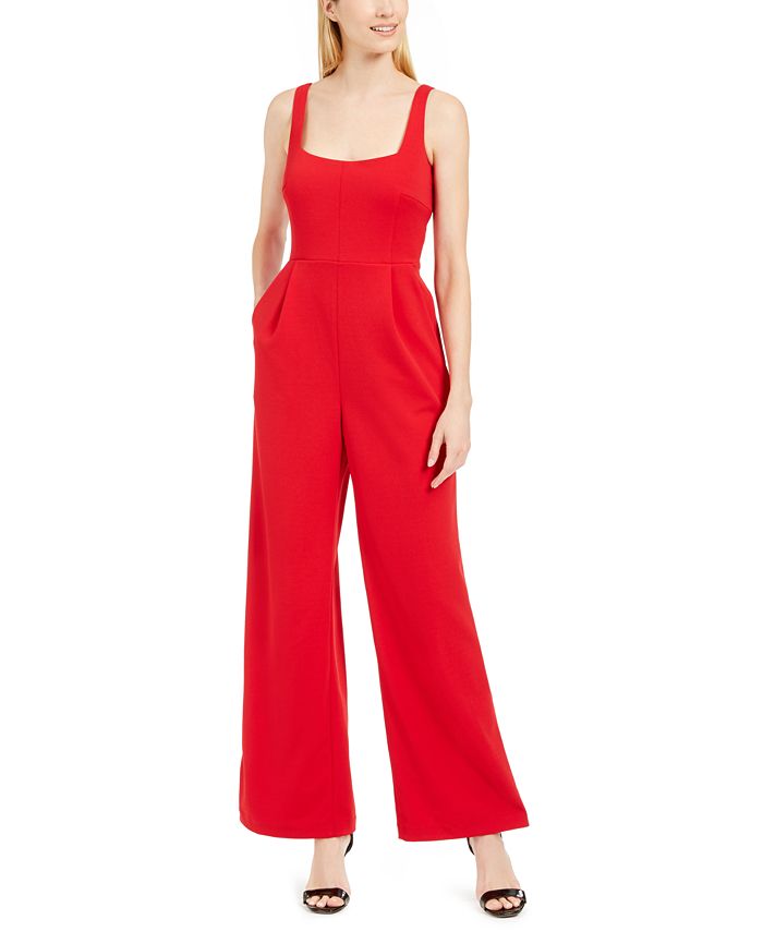 Calvin Klein Women's Sleeveless Square Neck Wide Leg Evening Jumpsuit Red Size 10