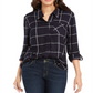 Style & Co Women's Cotton Tab Sleeve Plaid Shirt Blue Size Petite XL