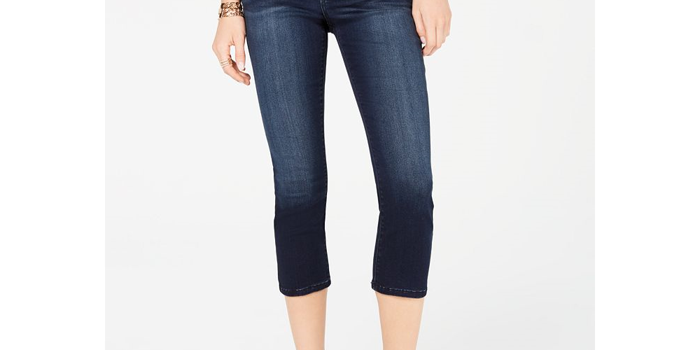 INC Women's Finity Stretch Cropped Jeans in Curvy  Blue Size 6
