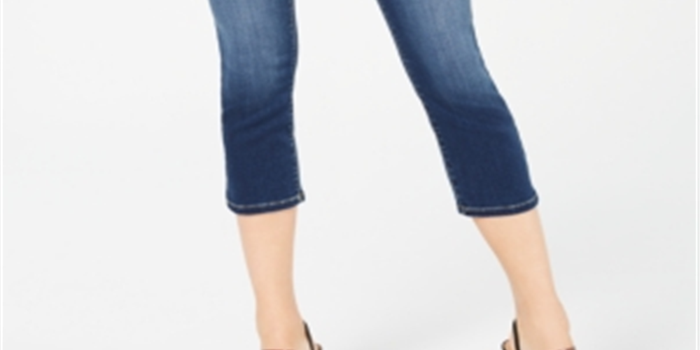 INC Women's Finity Stretch Cropped Jeans in Curvy  Blue Size 6