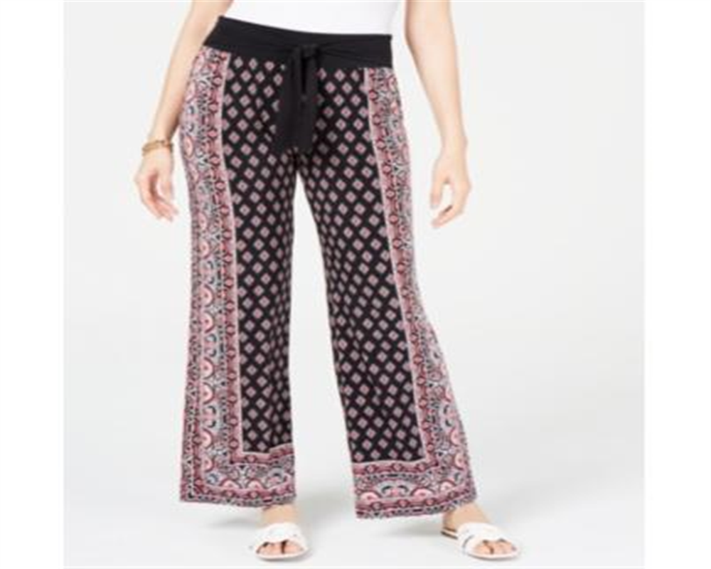 INC International Concepts Women's Printed Tie Waist Pants Black Size Petite S