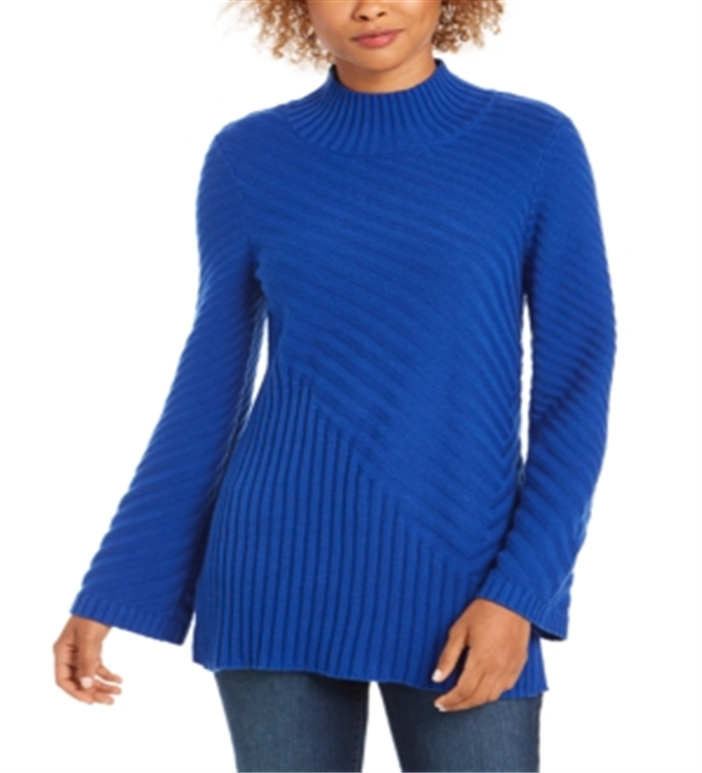 Charter Club Women's Mixed-Stitch Mock Neck Sweater Blue Size XL