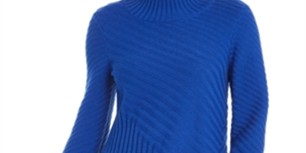 Charter Club Women's Mixed-Stitch Mock Neck Sweater Blue Size XL