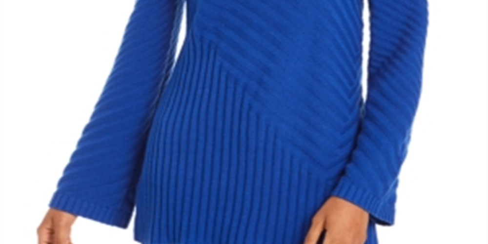Charter Club Women's Mixed-Stitch Mock Neck Sweater Blue Size XL
